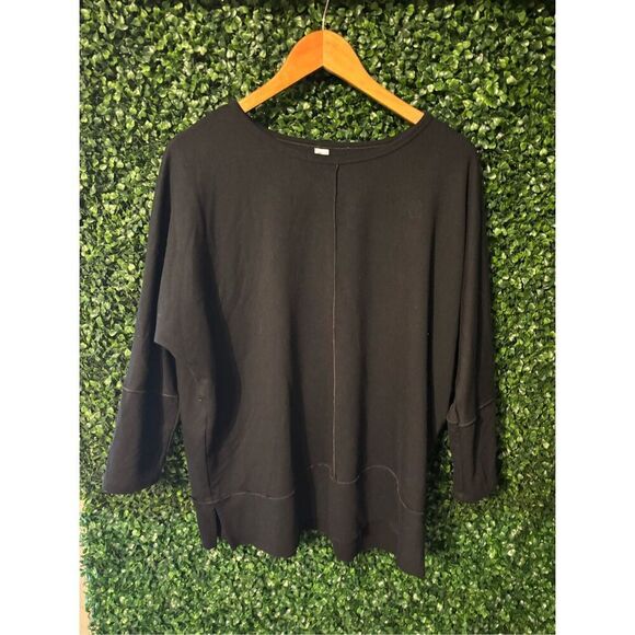 Spanx Black Oversized Perfect Length Crew Neck Sweatshirt 3/4 Sleeve Medium - Picture 1 of 4